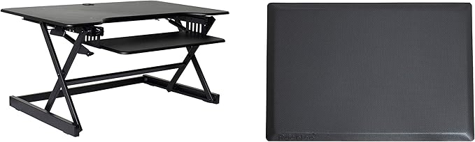 Rocelco 40" Large Height Adjustable Standing Desk Converter with Anti Fatigue Mat BUNDLE - Tall Quick Sit Stand Up Computer Workstation Riser - Retractable Keyboard Tray - Black (R DADRB-40-MAFM)