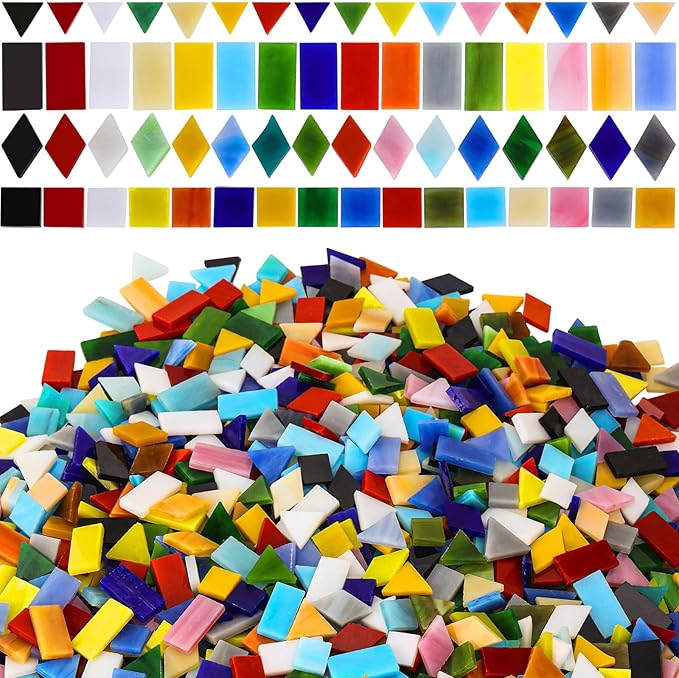 2400 Pcs Mosaic Tiles, Glass Mosaic Tiles for Crafts Bulk, Assorted Color Stained Mosaic Glass Pieces, Mosaic Supplies for Home Decoration, Art Crafts, DIY Projects, Opaque