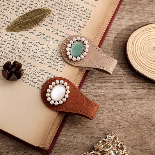 2PCS Vintage Magnetic Leather Bookmark, Leather Magnetic Bookmarks for Women, Magnetic PU Bookmarks Clip Book Accessories