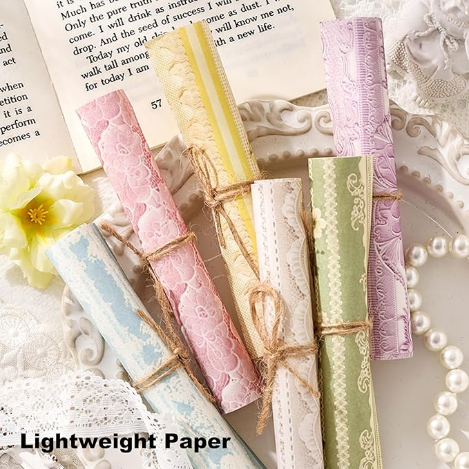 Lace Scrapbook Paper Set, 180 PCS Vintage Floral Journal Paper Kit for Scrapbooking, DIY Crafts, and Card Making