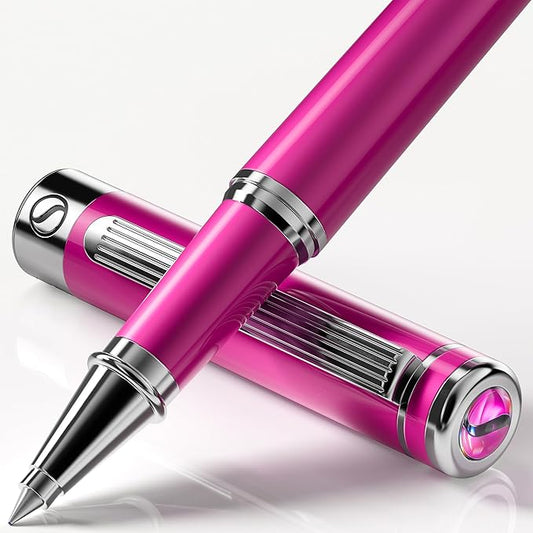 Scriveiner Fuchsia Rollerball Pen - Stunning Luxury Pen With Chrome Finish, Schmidt Ink Refill, Best Roller Ball Gift Set for Men & Women, Professional, Executive Office, Nice Pens