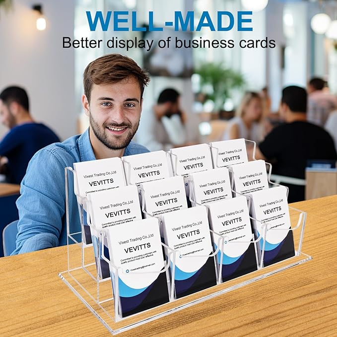 Vertical Business Card Holder, Acrylic Business Card Display, Clear Desktop Business Card Stand for Exhibition, Home & Office Clear 3 Tiers 12 Slots