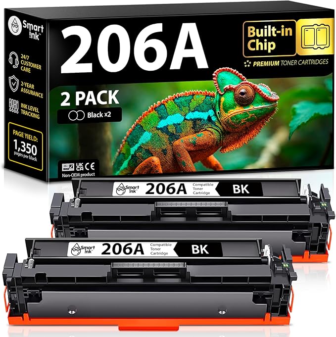 Smart Ink Compatible 206A Toner Cartridge Replacement for HP 206A Toner Cartridges (2 Black Combo Pack) 206X with Chip to use with Color Laserjet Pro MFP M283fdw M283cdw Laserjet Pro M255dw M255nw