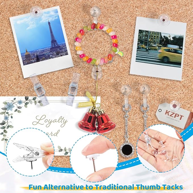 275pcs Clear Push Pins,5 Types Clear Thumb Tacks, Plastic Head Thumbtacks, Tacks, TACS, Push Pins for Bulletin Board, Wall, Cork Board, Shadow Box Accessories