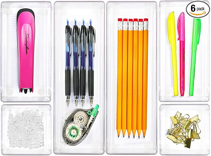 Simple Houseware Clear Drawer Organizer for Office Bin Desk Storage, Assorted Size, 6 Packs