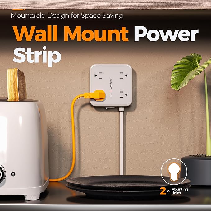 Surge Protector Power Strip, TESSAN 5 FT Flat Extension Cord with 8 AC Outlets 3 USB Ports (1 USB C), 900 Joules Protection, 3-Sided Wall Plug Extender, Desk Charging Station for Office, Dorm