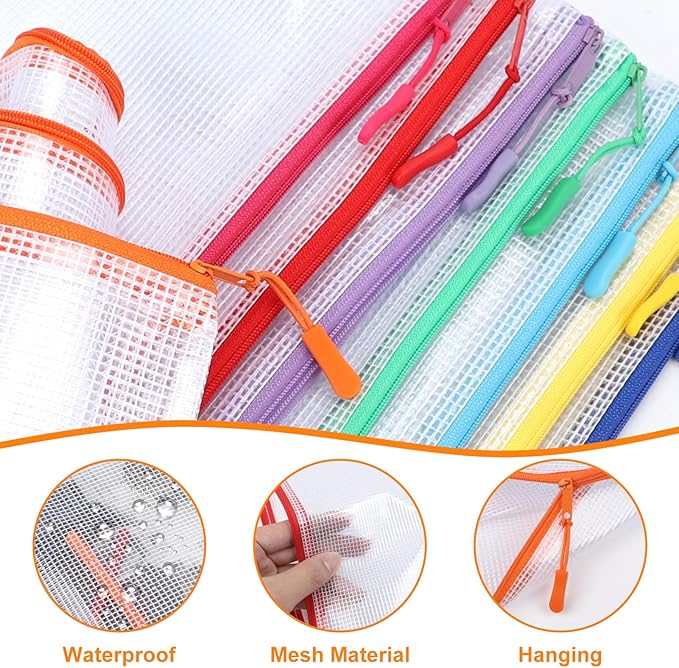 20pcs A3 17x12 Inches Extra Large Zipper Bags, Reusable Mesh Pouches for Office Supplies, Classroom Organization