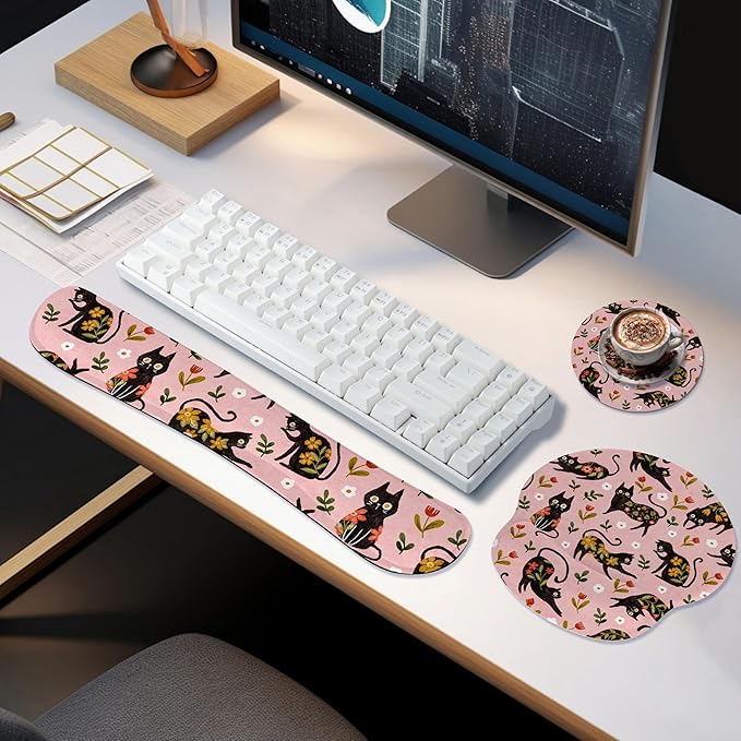 RICHEN 3 PCS Computer Mouse Pads for Desk with Coaster Set, Non-Slip Keyboard Wrist Rest and Mouse Pad Set, Ergonomic Design (YKMWR-51)