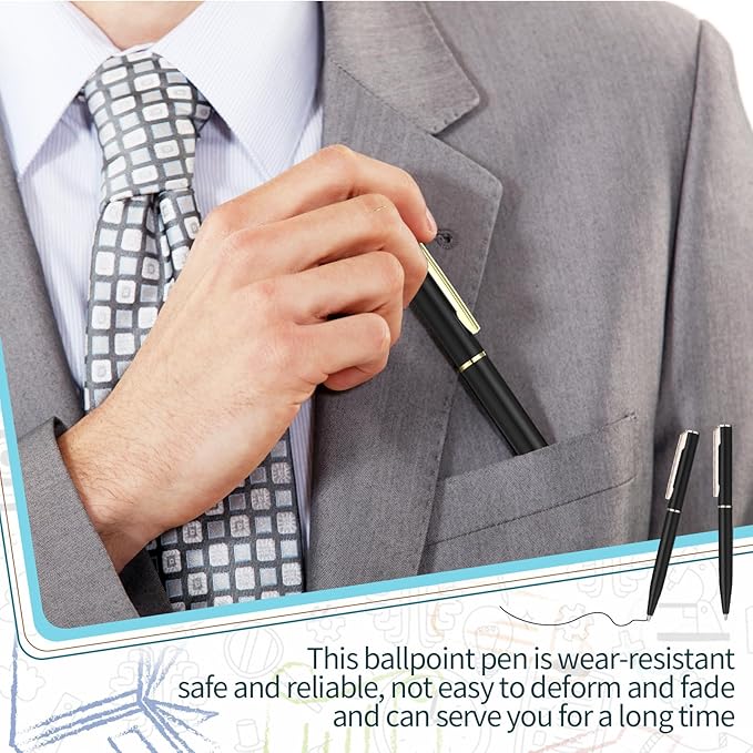 Teling 72 Pcs Small Ballpoint Pen Mini Pens Bulk 4 Inch Short Small Tiny Black Ink Ballpoint Writing Tool for Notebook Pockets Signature Notepads School Office(Black, Gold,Classic Style)