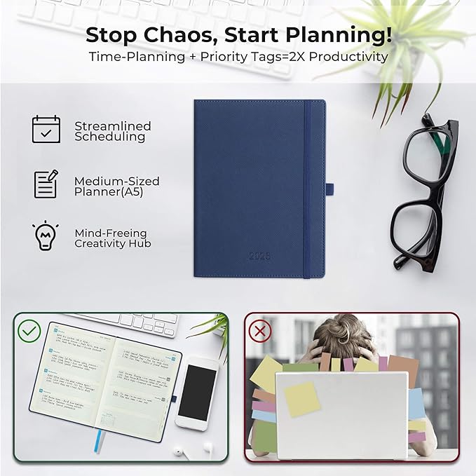 IN-LUXPRO Weekly Monthly 2026 Planner (Jan.26-Dec.26),8.5"x6.5",12 Months Agenda Plan with Month Tabs & Pocket,Expenses/Note Pages, Appointment Book Calendar with Hardcover Vegan Leather Cover,Blue