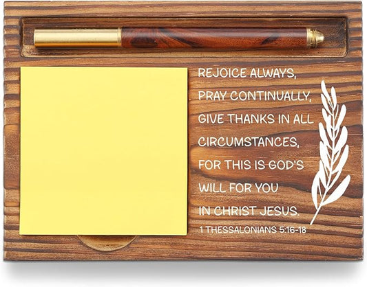 YODOCAMP Christian Desk Organizer, Bible Verse Sticky Note Holder, 1 Thessalonians 5:16-18 Rejoice Always, Religious Gifts for Christians, Pastors, Church Leaders, Believers TZP105