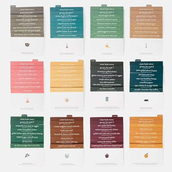 Meal Planner with 72 Recipe Cards (Whole Foods Menu) - Weekly Menu Planner | Sturdy Recipe Box | 12 Reusable Grocery Shopping Lists | 5 Blank Recipe Cards | Recipe Card Protector | Recipe Ideas