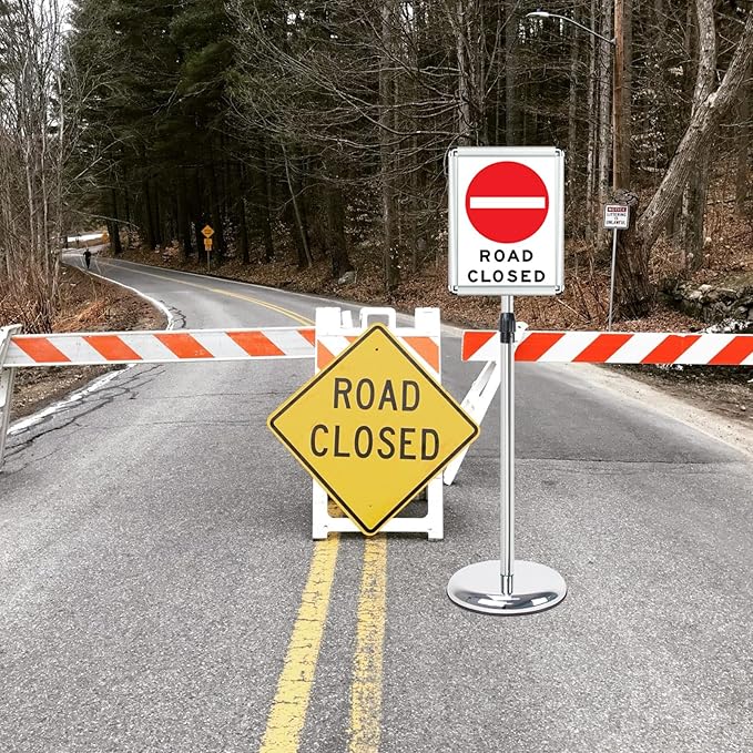 Poster Stand Holder Adjustable Pedestal Floor Standing Sign Holder Vertical and Horizontal View Sign Display, Aluminum Snap Open Frame with Safety Corner (Sliver-8.5x11)