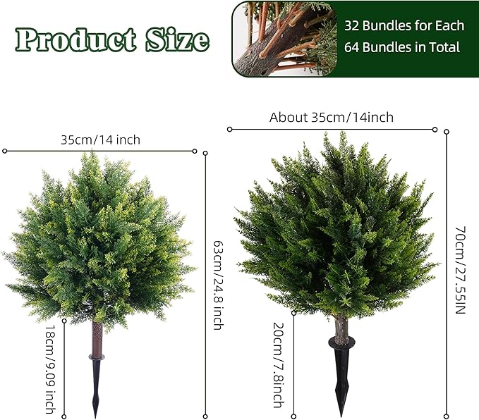 28inch Artificial Cedar Christmas Tree, Norfolk Pine Tree. 4 Sets Faux Cypress Topiary with Spikes Outdoor Christmas Tree Front Porch Decor, Fake Shrubs Planters, Christmas Pot Fillers Urn Filler