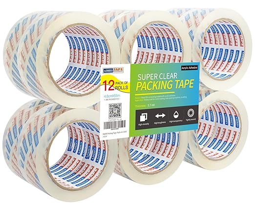 ADHES Packing Tape Shipping Tape Packaging Tape for Moving Boxes Heavy Duty Clear, 55M Per Roll 1.88 Inch Width,2.7Mil