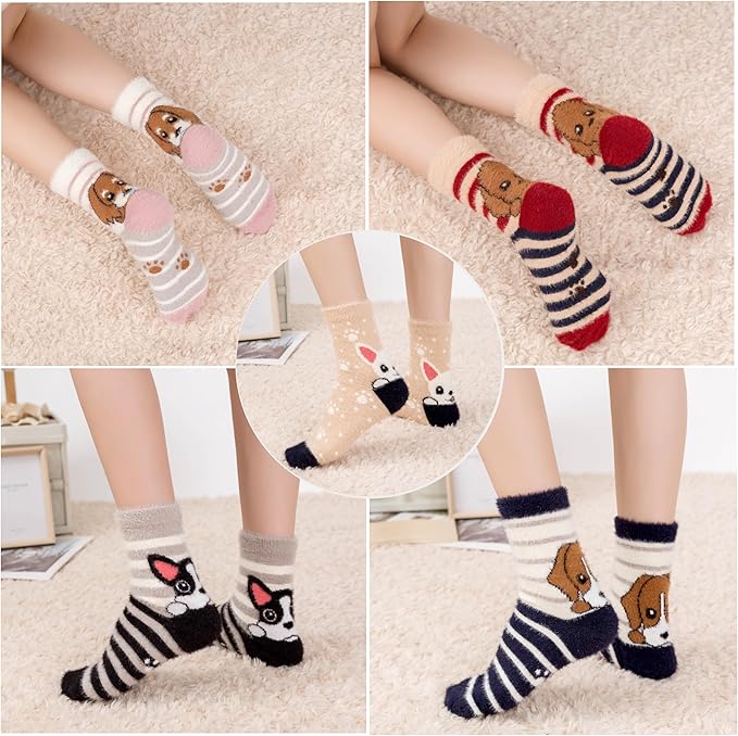 ICEIVY 5 Pair Fuzzy Cozy Socks for Women - Warm Comfy Soft Casual Home Sleep Winter Wool Socks - Gifts for Women