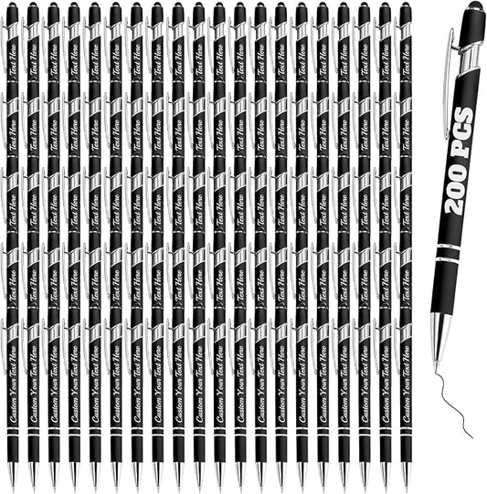 Personalized Pens Bulk 200 with Name Custom Engraving Ballpoint Pens with Stylus Tip Customized Smooth Writing Pens Personalized Gifts for Anniversary Birthday or Graduation(Black,Black Ink)
