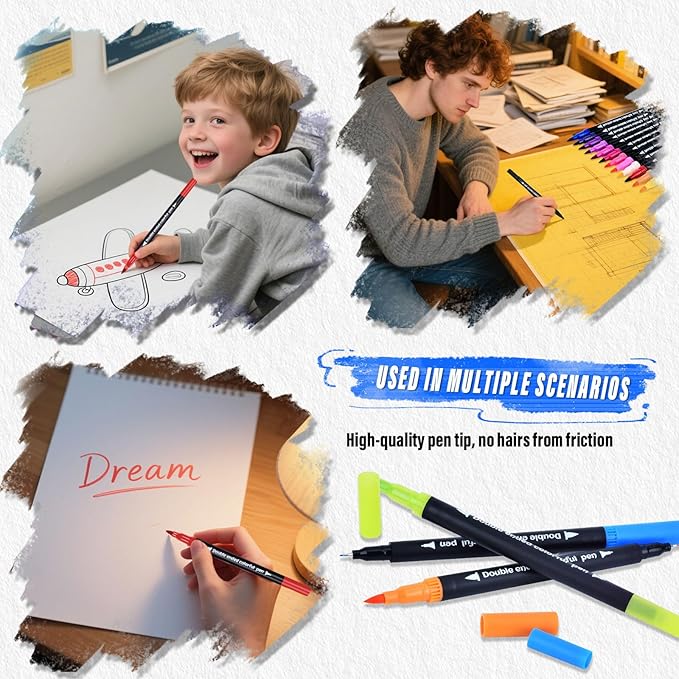 36 Colors Brush & Fine Dual Tip Art Markers Set for Adult Kids Coloring, Dual Tip Colored Pens Markers Quick Drying Without Fading ,Water Based Marker for Calligraphy, Journal ,Doodling,Painting