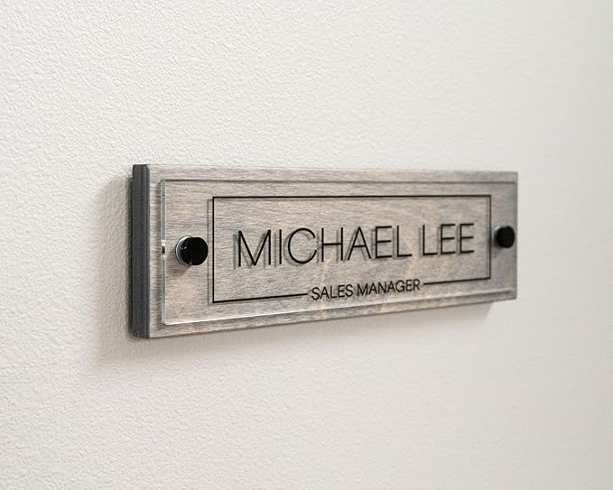 Name Plate For Wall or Door - Name Sign For Office (Gray Wood)