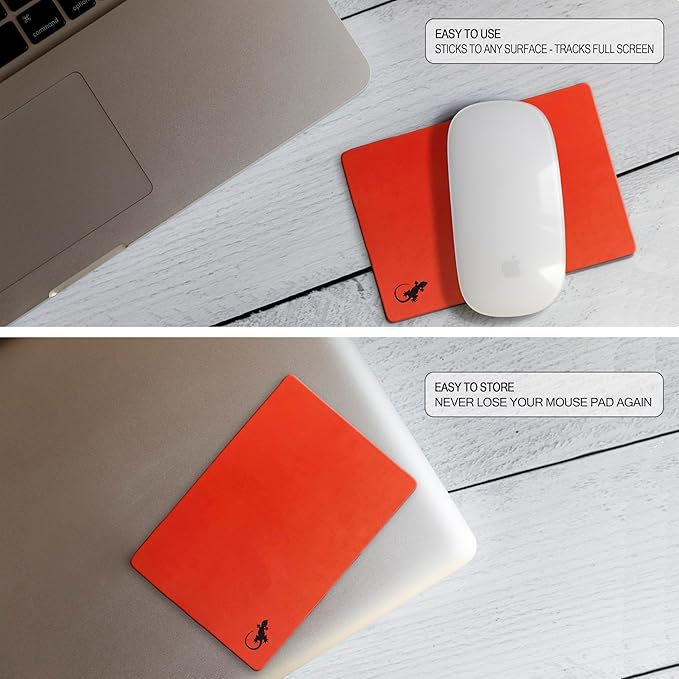 Mouse Pad Adhesive Bottom - Sticks to Any Surface - Portable - Webcam Covers and Screen Cleaner Included (Red)