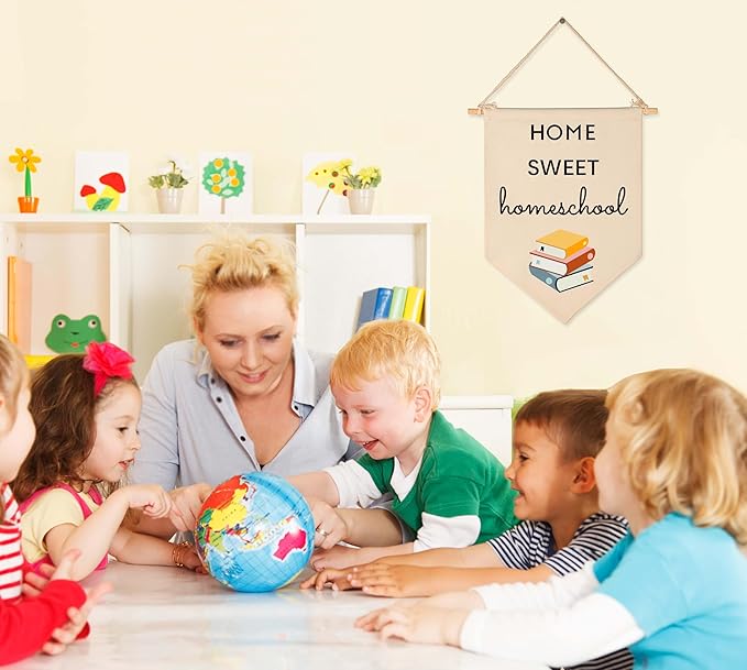 Home Sweet Homeschool Wall Art-Kids Reading Room Flag Decoration-Banner Wall Sign Gift For Classroom-Home Front Door Hanging Flag-Banner Present for Boys Girls Kids Teen-Bedroom Wall Decor