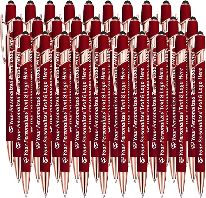 STREADVE Personalized Custom Pens 30 Engraved Writing Pen with Name Logo, Customized Promotional Items Stylus Pen Gifts for Communion Wedding Men Women Realtor Business, Deep Red