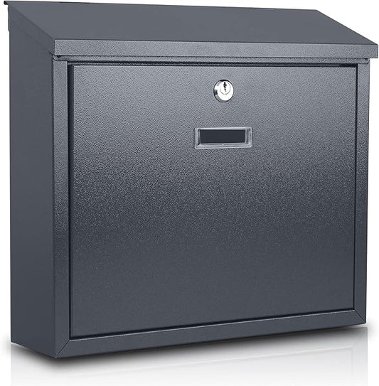 xydled Mail Boxes with Key Lock,Locking Mailbox Wall Mounted, Large Capacity, Galvanized Steel Cover Metal Postbox for House, 14 X 12.5 X 4.25 Inch, Grey