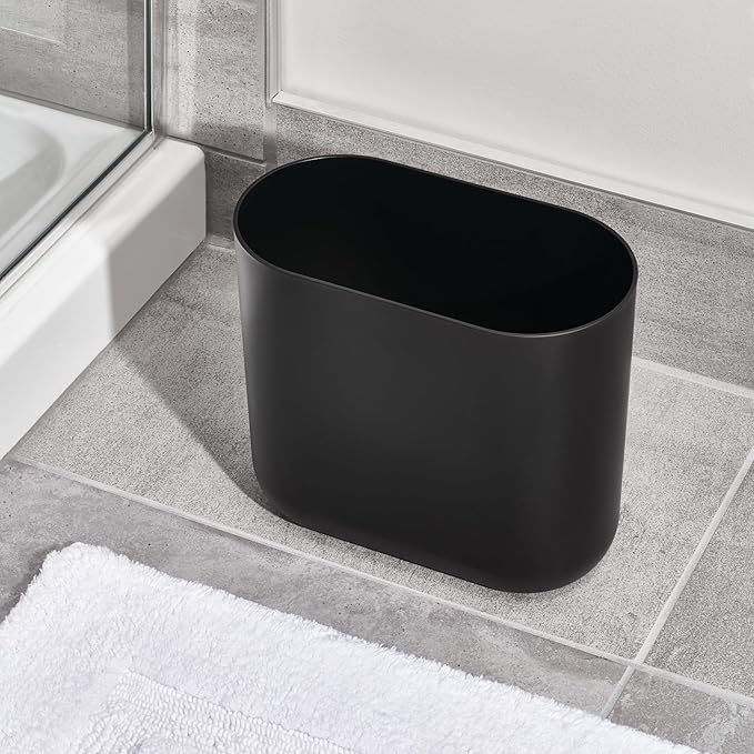 iDesign Small Oval Plastic Trash Ideal for Bathroom, Bedroom, or Office-Set of 2-Black Waste Can