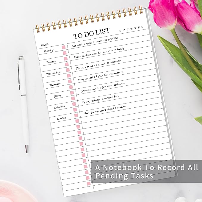 To Do List Notepad,Pink Undated Daily Planner Notebook With To Do List Notepad,Planner Spiral Checklist for School Office A5 Size