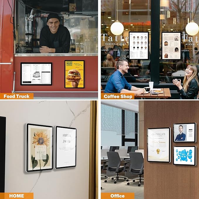 8.5x11 Floating Wall Sign Holder 3 Pack, Self-Adhesive Display Frame for Document/Poster/Paper Office/Store/Wall Mounted for Door/Window Display Holder with Horizontal and Vertical (Black)