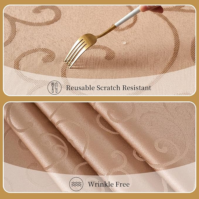 Romanvicky Christmas Jacquard Tablecloth Gold Floral Pattern Rectangle Table Cloth Spill Proof Wrinkle Resistant Polyester Table Cover for Party, Holiday, Thanksgiving Decoration, 60 x 102 Inch