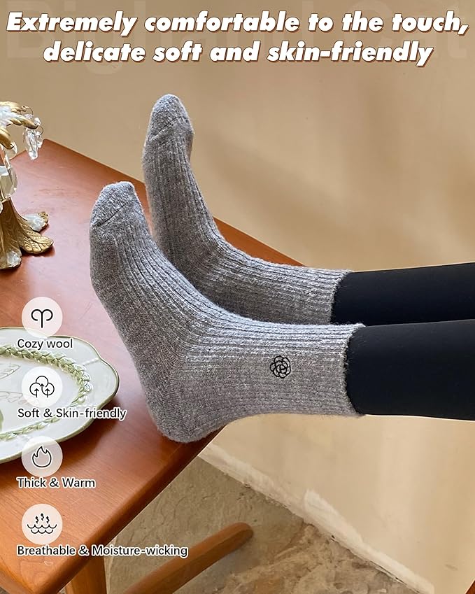 IIG Cute Warm Wool Socks for Women Super Cozy Thick Crew Winter Socks Gifts, 5 Pairs
