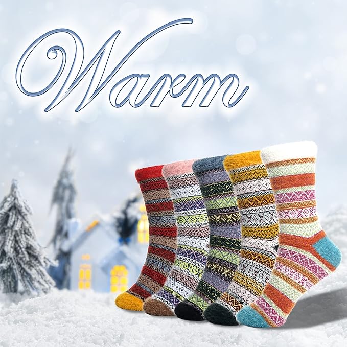 ICEIVY 5 Pair Fuzzy Cozy Socks for Women - Warm Comfy Soft Casual Home Sleep Winter Wool Socks - Gifts for Women