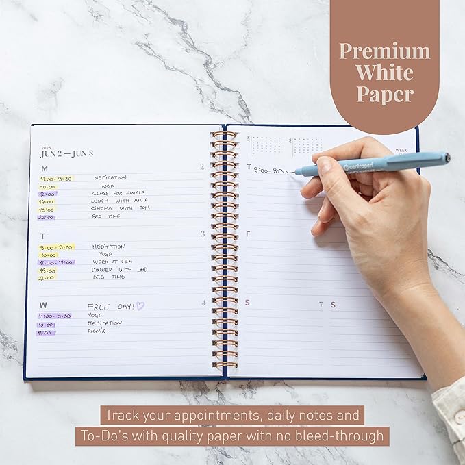 Rileys & Co 2025 Floating Weekly Planner - Annual Weekly & Monthly Agenda Planner, Jan - Dec 2025, Hardcover Cover, Notes Pages, Twin-Wire Binding (6 x 8-Inches, Blue)