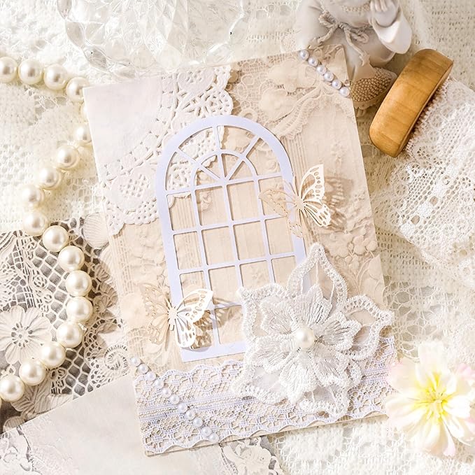 Lace Scrapbook Paper Set, 180 PCS Vintage Floral Journal Paper Kit for Scrapbooking, DIY Crafts, and Card Making