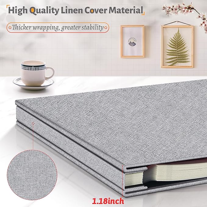 Photo Album Self Adhesive Scrapbook,Large Photo Book for 4x6,5x7,8x10 Pictures,DIY Album for Baby Wedding Family Travel Birthday,with Metallic Pen and Scraper