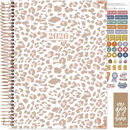 bloom daily planners HARDCOVER 2026 Planner (January to December) - 8.5” x 11” Weekly & Monthly Dated Agenda Organizer Book with Stickers & Tabs - Tan Leopard