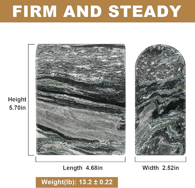 Koville South African Natural Marble Bookends for Shelves, Non-Slip Book Ends, 13LBS Ultra Heavy Duty Marble Book Holder Organizer, Apartment Decor for Movies/CD/Video Games(Olive Green)