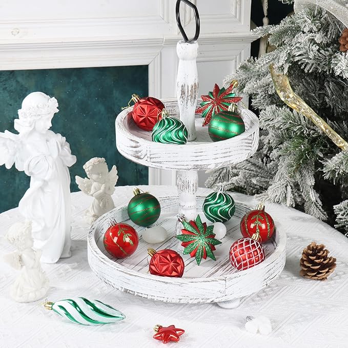 Red Green White Christmas Ornaments Set, 82Pcs Shatterproof Medium Christmas Ball Ornaments, Christmas Decorations Hanging Ornaments for Xmas Trees, Holiday, Party Decor (Red & Green & White)