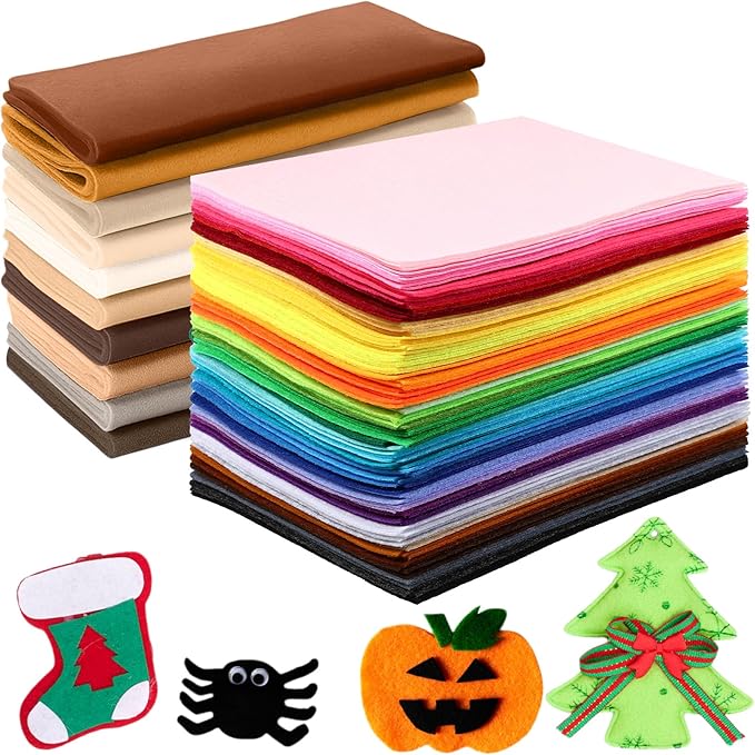 Reginary 120 Pcs 8 X12 Inch & 8 x 35 Inch Felt Sheets for Craft 40 Assorted Color Felt Squares Stiff Paper for Back to School Fall Thanksgiving Halloween Xmas DIY Craft Sewing Patchwork(Brown)
