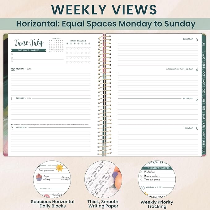 bloom daily planners 2025-2026 (8.5" x 11") Academic Year Day Planner (July 2025 - July 2026) - Weekly & Monthly Dated Agenda Organizer with Stickers & Tabs - Emerald Paint Strokes