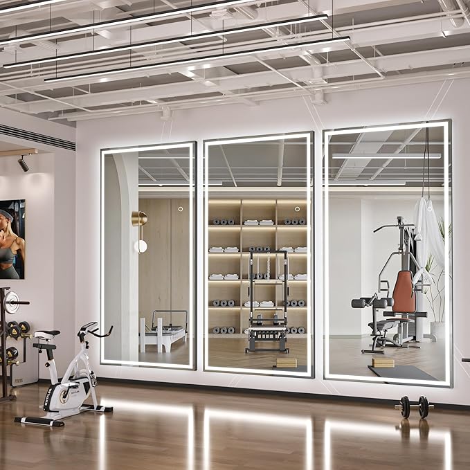 Hasipu Full Length Mirror with Lights, 71" x 27.6" LED Lighted Floor Standing Mirror, Full Body Dressing Hanging Mounted, Dimmable, Tempered Glass, Safe to Use, Square Black