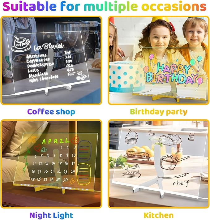 MOUNTCLI 14"x10" LED Note Board with Colors, 7 Modes Glowing Acrylic Dry Erase Board with Light UP Drawing Board LED Glow Message Board with 12 Markers for Kid Adult Xmas Holiday Gifts Room Decor