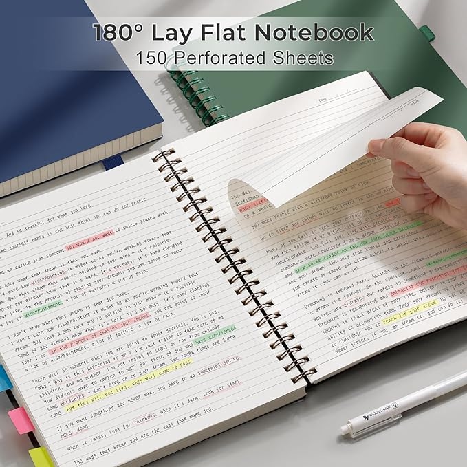 AHGXG Spiral Notebook College Ruled - Spiral Journal Perforated Notebook A4 8.5" x 11", 300 Pages Easy Tear Perforated Pages, 100GSM Thick Paper, Plastic Hardcover, for Writing Work School, Black