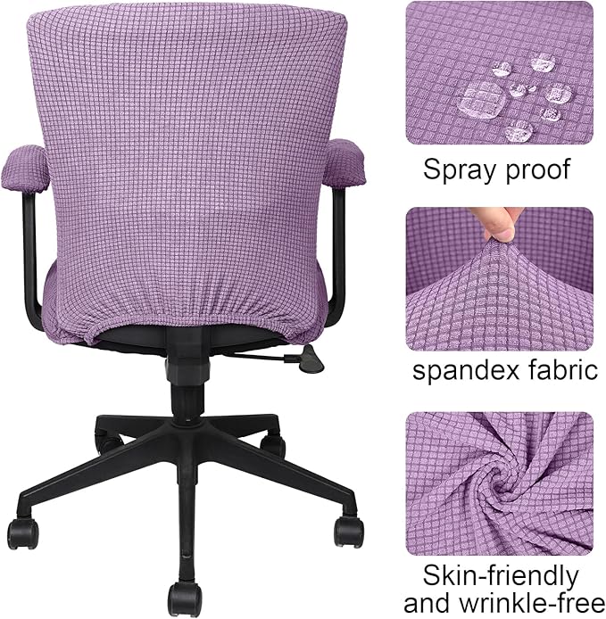 Tallew 4 Pcs Office Chair Covers Set Computer Universal Protective Stretchable Chair Seat Covers Desk Armrest Slipcovers Pads Office Cushion Backrest for Rotating(Lilac Purple)