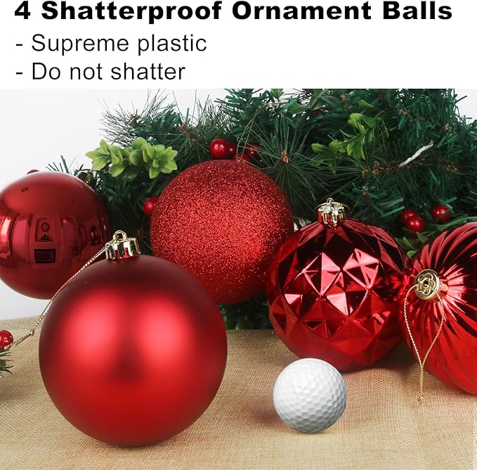 Rose Red 4.0" Large Christmas Balls - Christmas Tree Decoration Ornaments Shatterproof Hanging Balls for Birthday Halloween Holiday Wedding Decorations Set of 4pcs