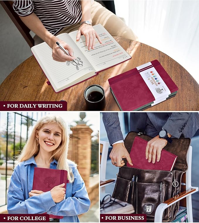 B5 Lined Journal Notebook - 365 Page Large Leather Journals for Writing Women Men，Hardcover Notebook with 100Gsm Thick Pages，Daily Diary for Travel, Work，School，College Ruled (7.6" x 10.3")