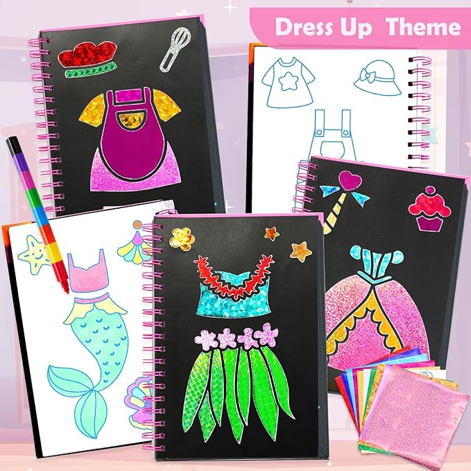 FUNNYB&G Foil Art Craft for Kids - Christmas Crafts Gift Party Favors Stocking Stuffers for Kids Fun Art Supplies Creative Birthday Gift Travel Toys for Girls Boys 4 5 6 7 8 9 Years Old (Dress Up)