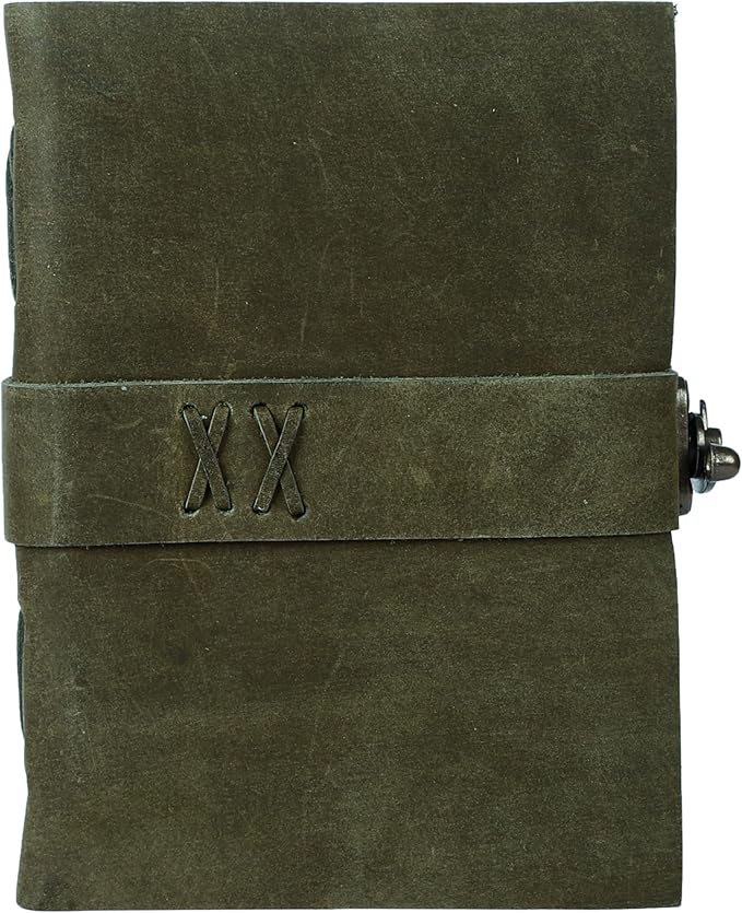 Vintage Leather Journal Handmade Buffalo Non-Refillable Deckle Edge Paper – Leather Bound Journal for Women Men C-Lock Closure Ideal for Writing & Travel for Artists (Dark Green)