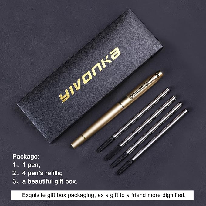 YIVONKA Ballpoint Pen Black Refill,Luxury Ballpoint Line width 0.5mm,Best Ball Pen Gift Set for Men & Women Professional Executive,Office,Nice BallPens Classy Gift Box (Gold)
